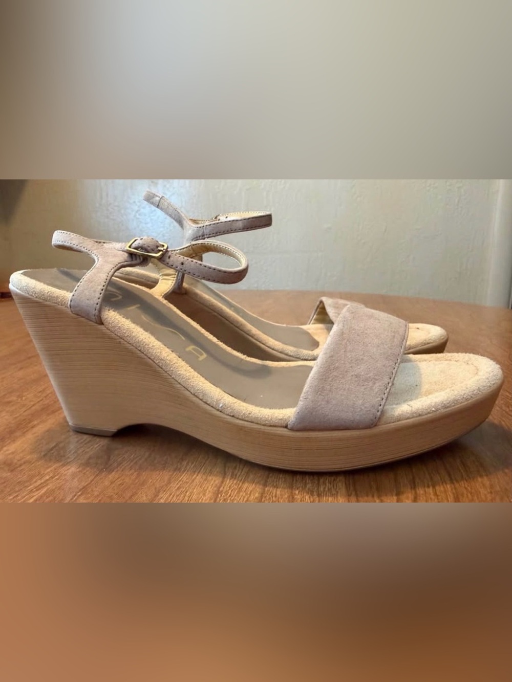 Unisa Taupe Suede Platform Wedge Sandals with Ankle Strap